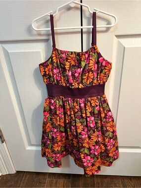 Maggie & Zoe Pink and Orange Floral Sundress with Plum Waistband